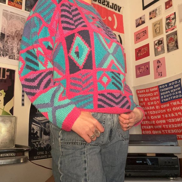 Vintage Segrets Sun Prints Hand Knit Funky Sweater - Picture 1 of 3